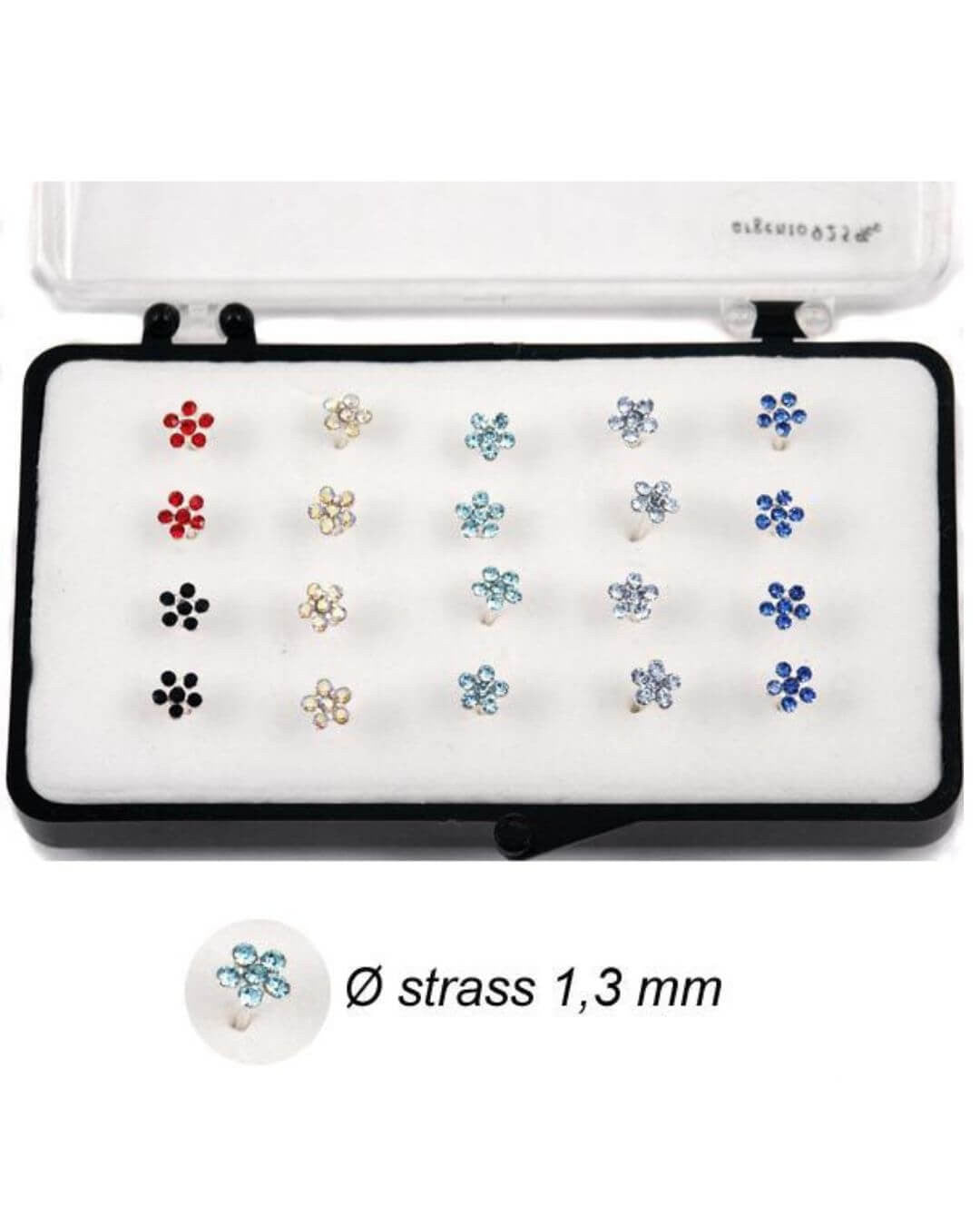 Naso piercing 20 orecchini arg925 galvanizzato in oro bianco fiorellino colorato