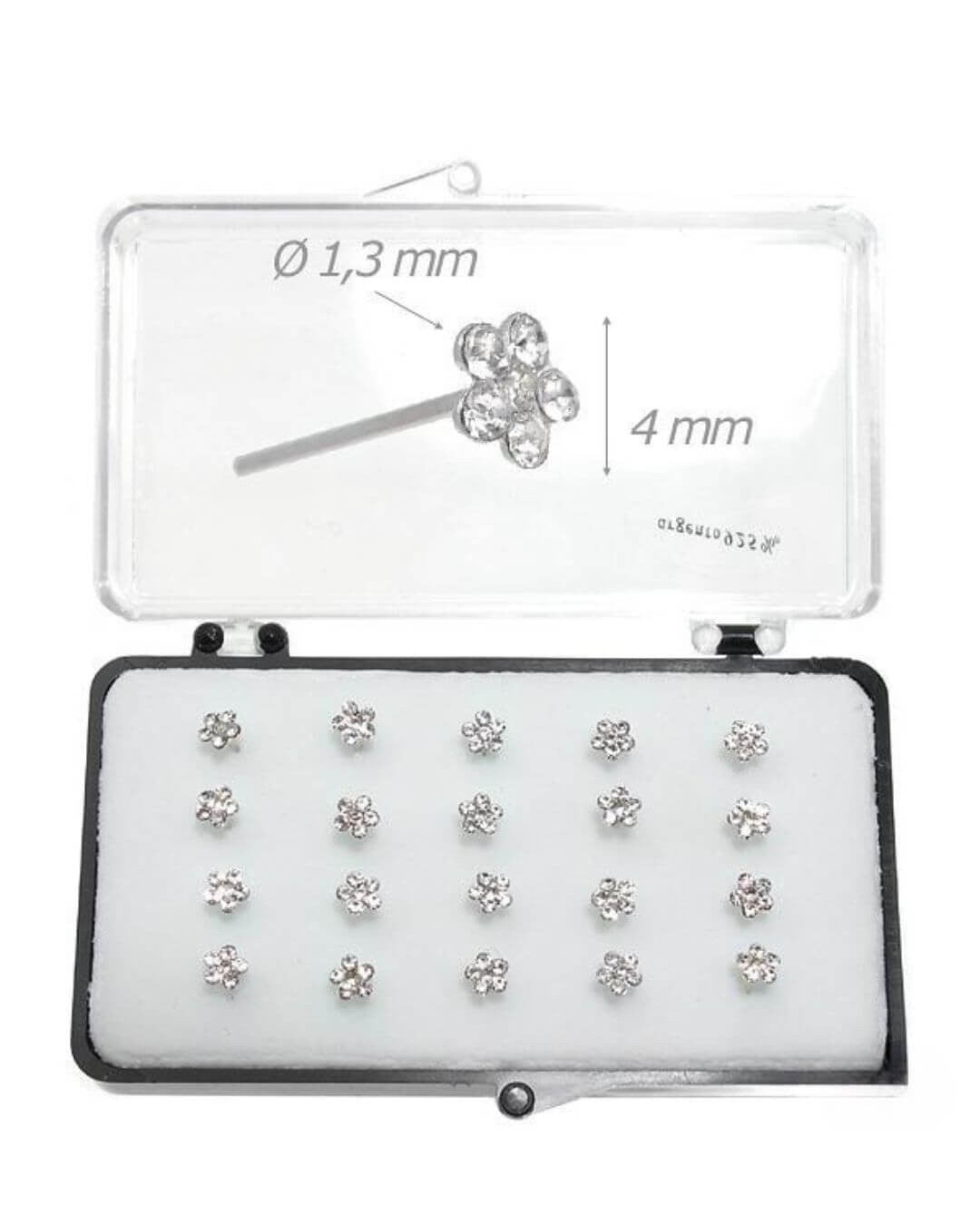 Naso piercing 20 orecchini arg925 galvanizzato in oro bianco fiorellino