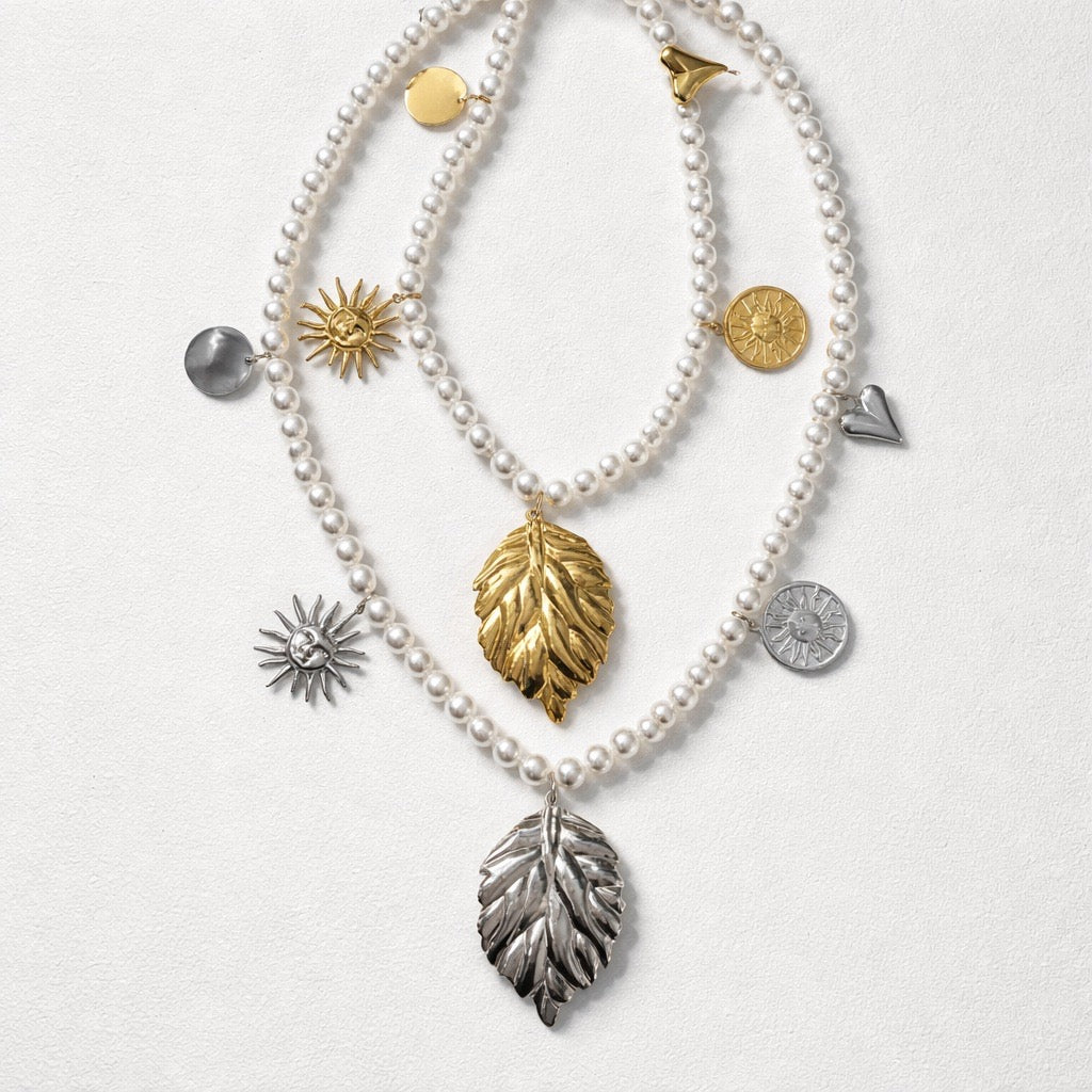 Collana perle foglie