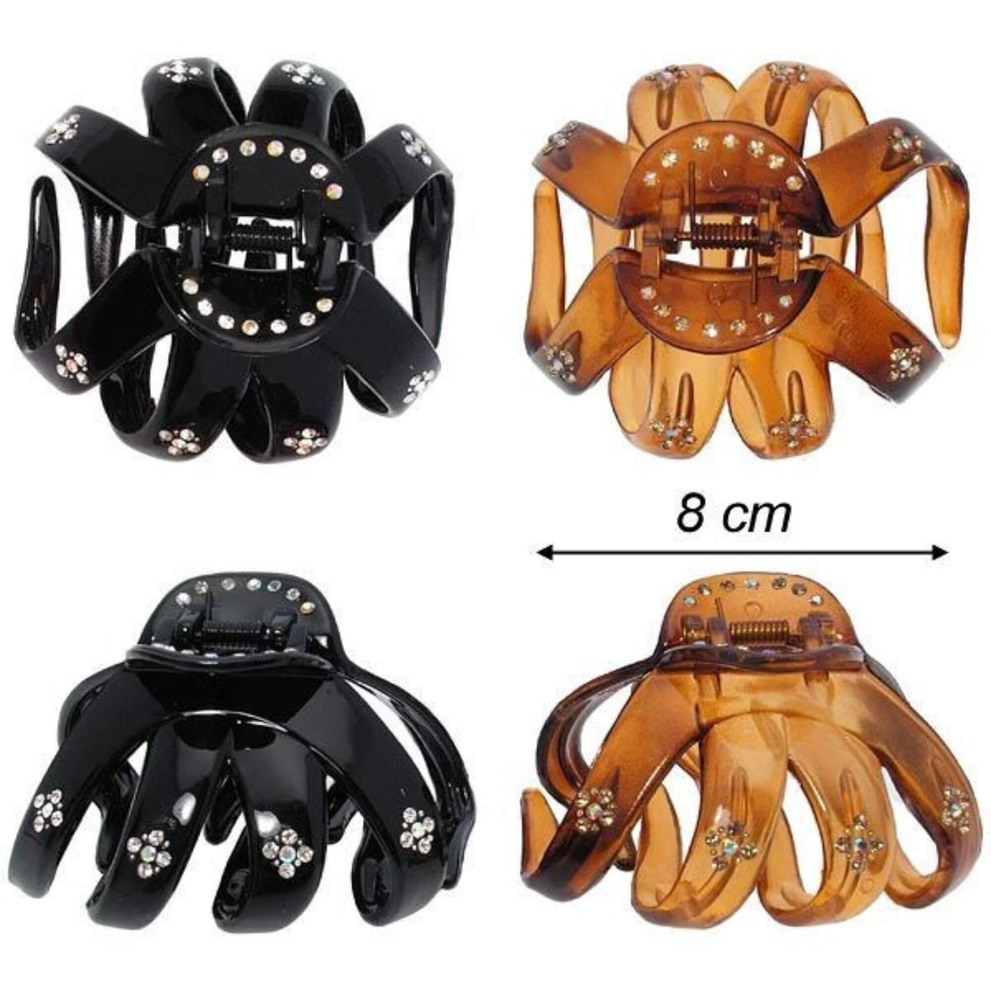 Pinza fermacapelli plastica ragno strass 2 pezzi