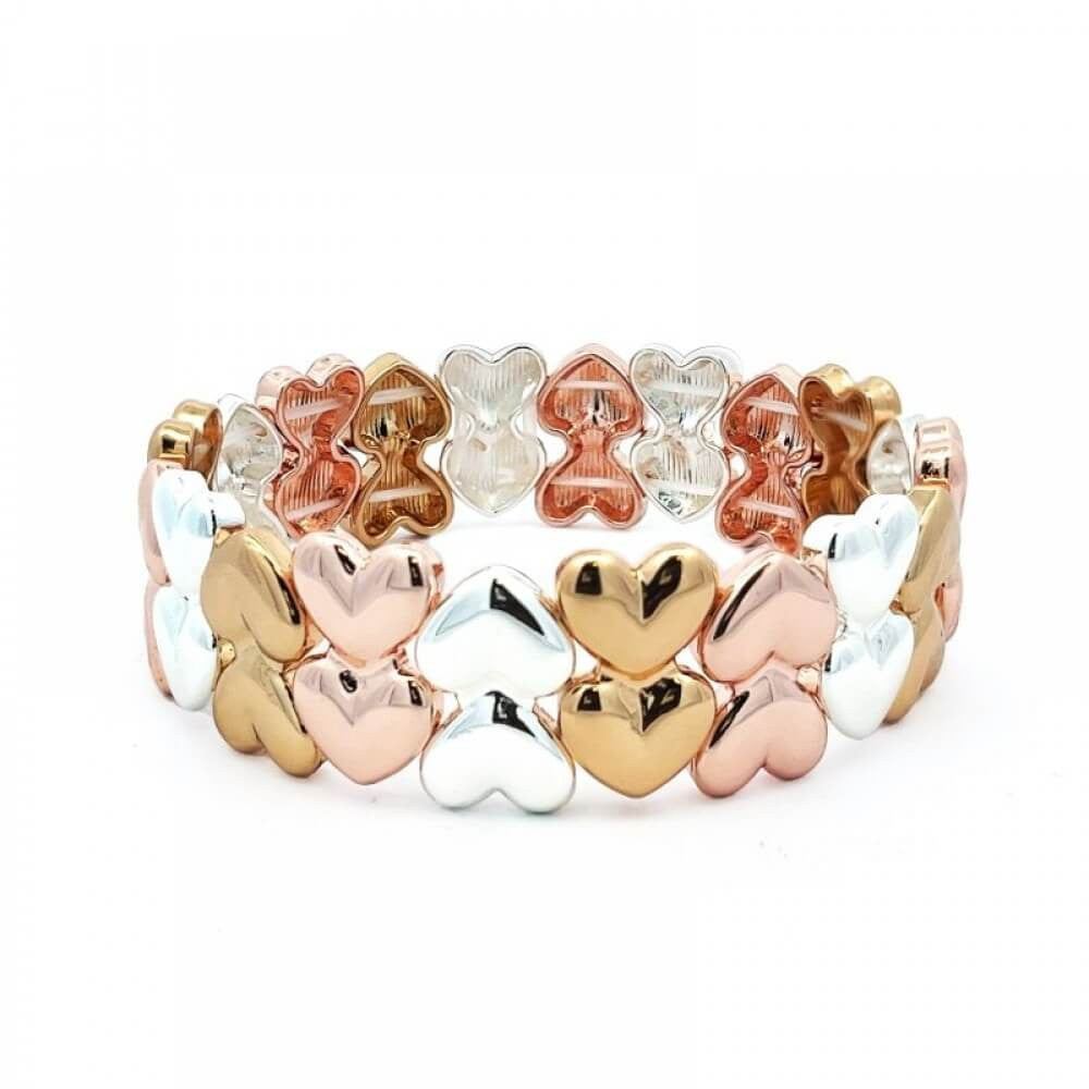 Bracciale elastico metallo cuori bicolor