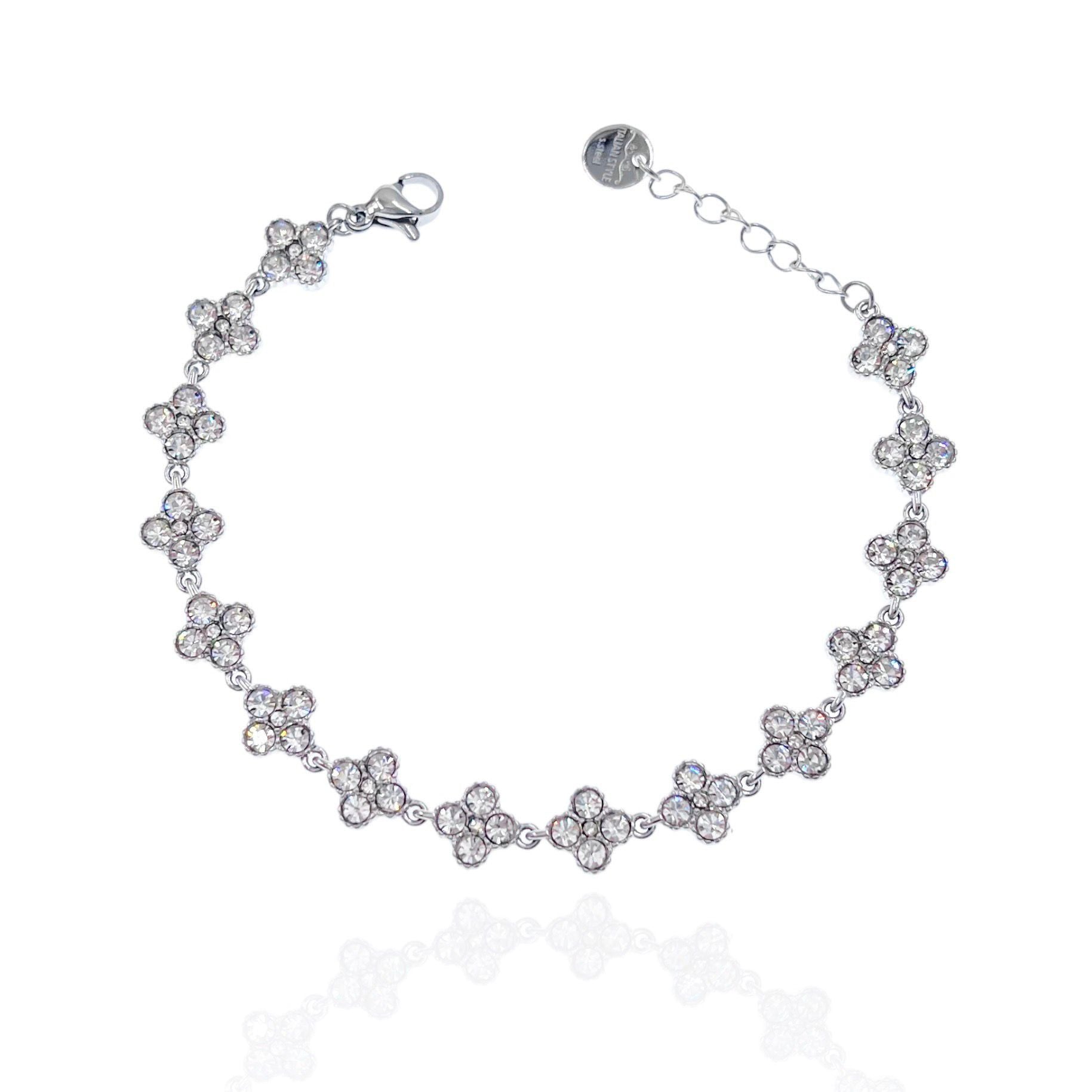Bracciale tennis acciaio fiore strass