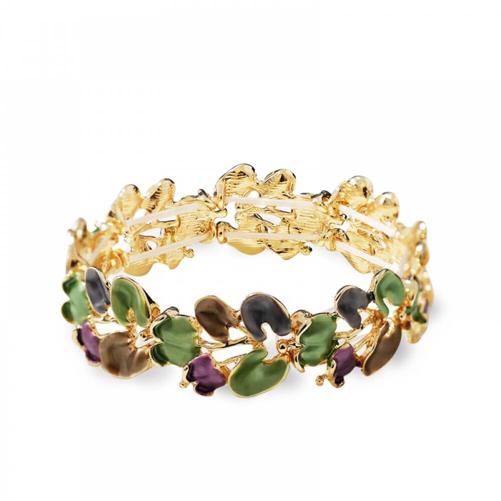 Bracciale elastico metallo foglie smaltate