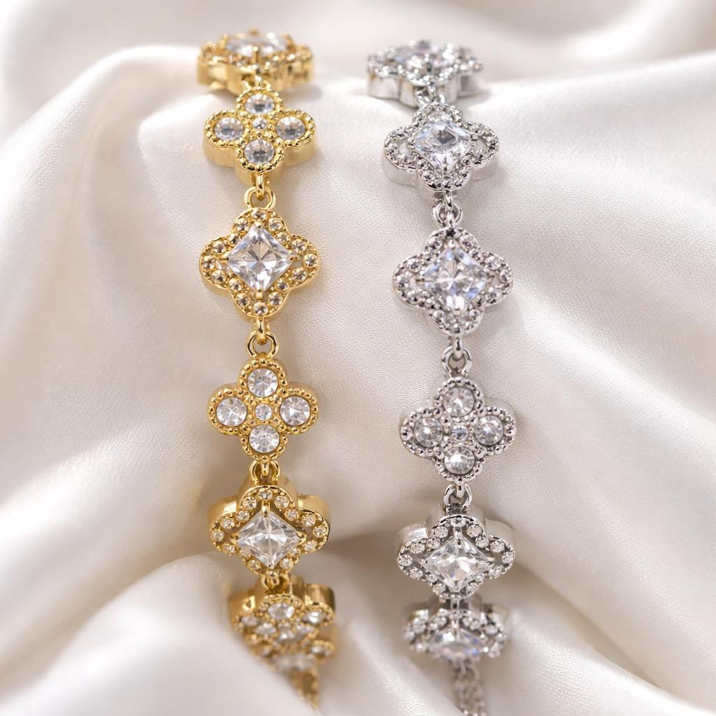 Bracciale tennis acciaio fiori strass