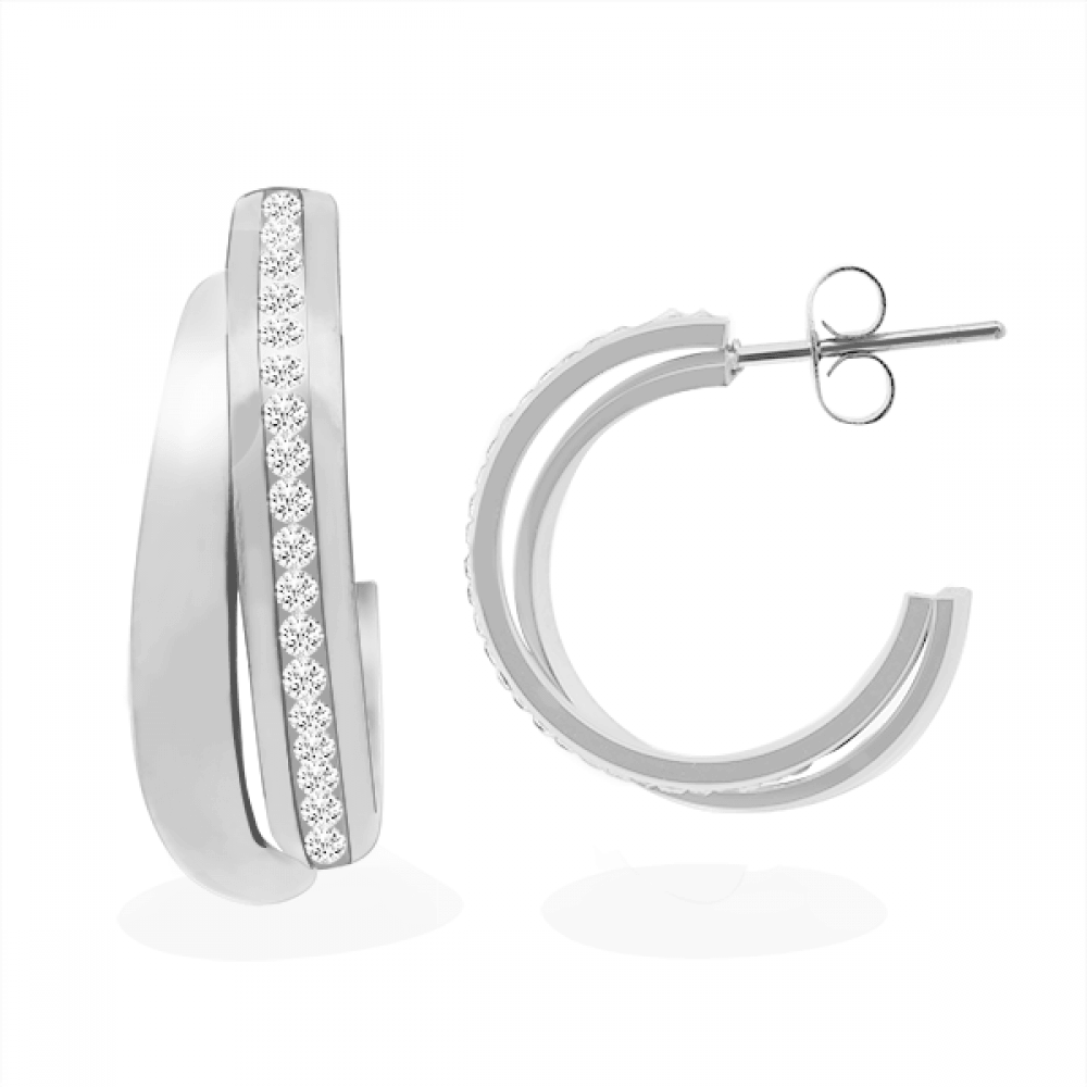 Orecchini cerchi acciaio strass