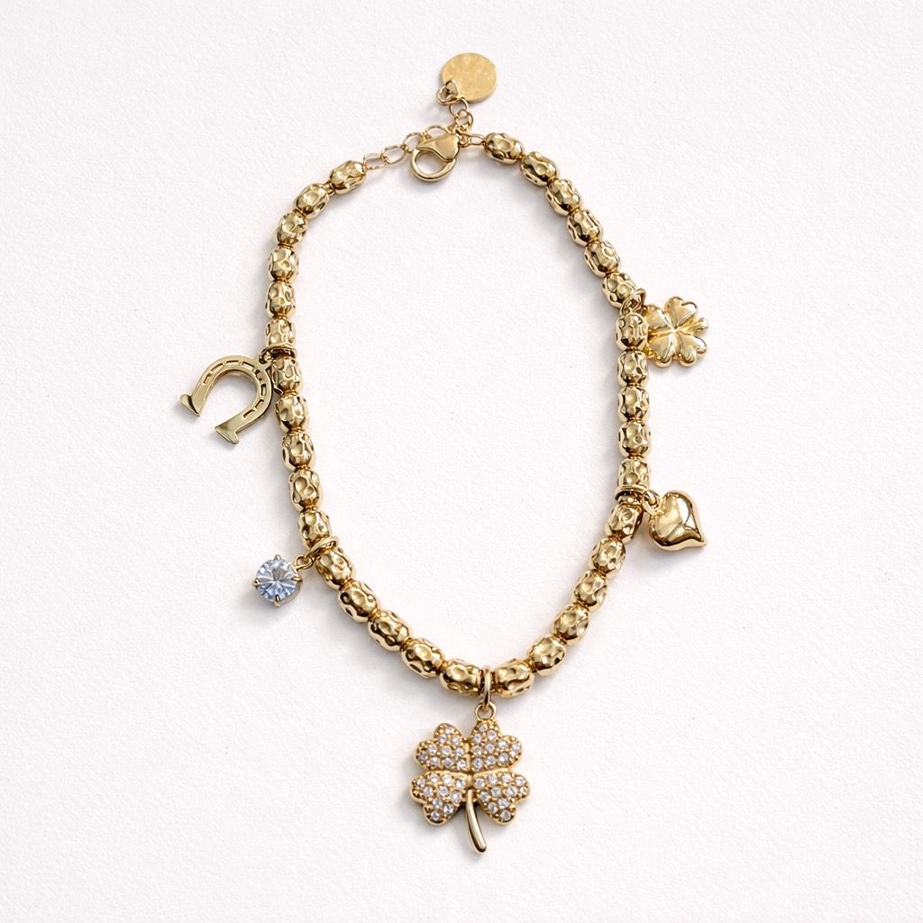 Bracciale regolabile quadrifoglio pendente