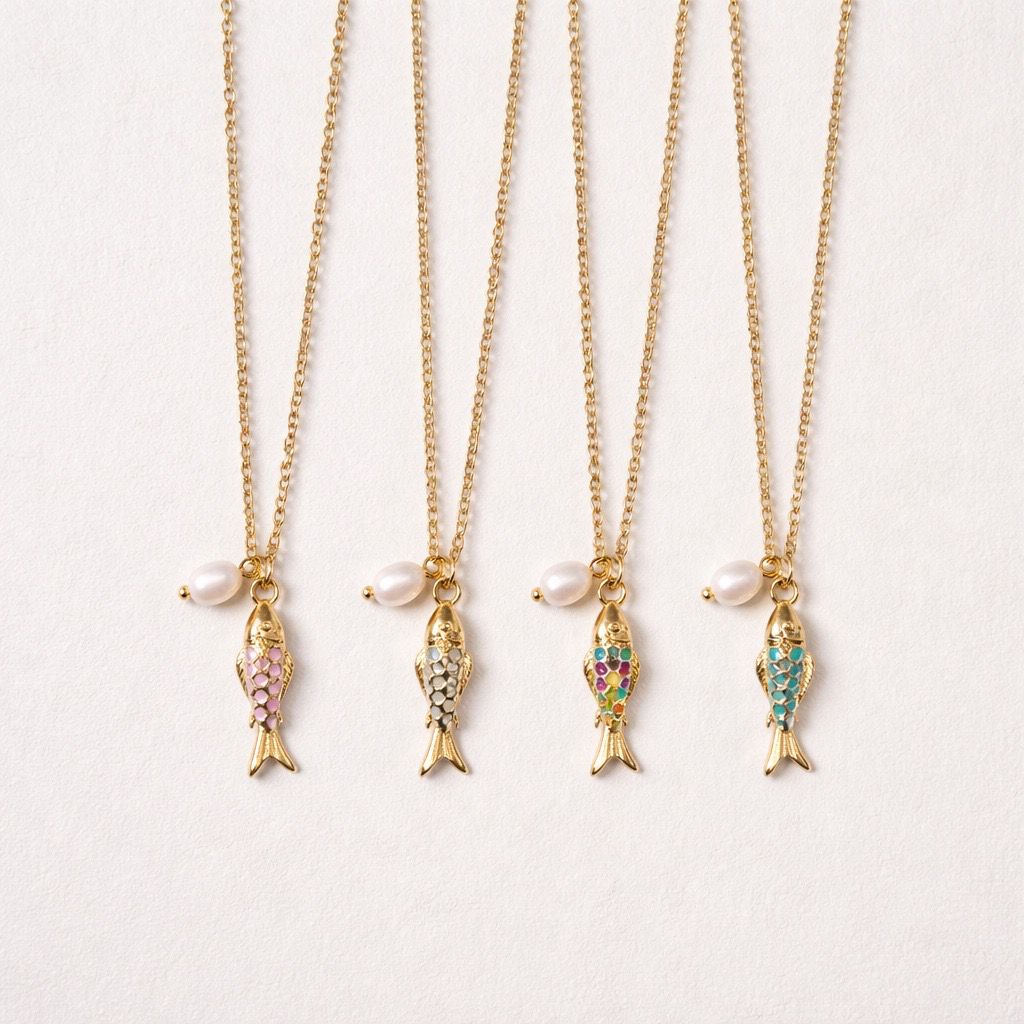 Collana regolabile con pesce e perla