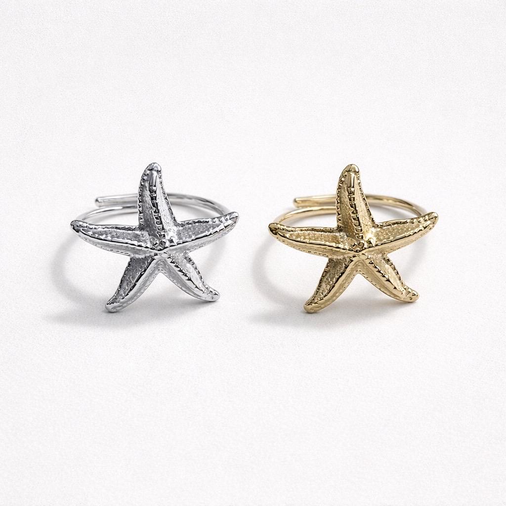 Anello acciaio stella marina