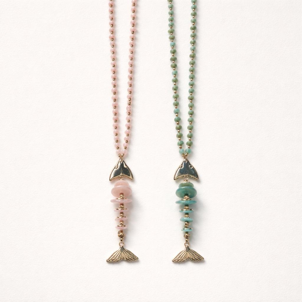 Collana lunga pesce con perline
