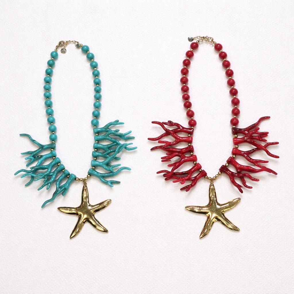 Collana regolabile stella marina e coralli in resina