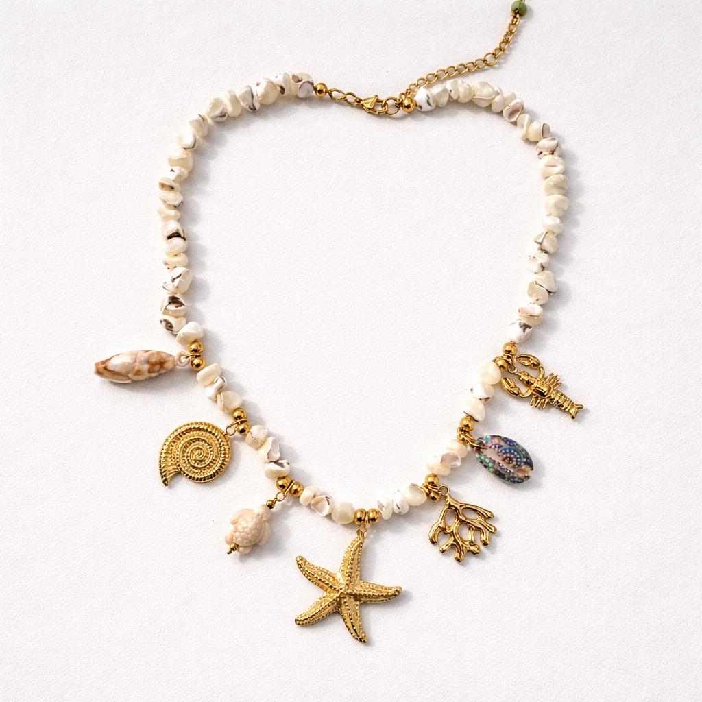 Collana regolabile con stella marina e charms