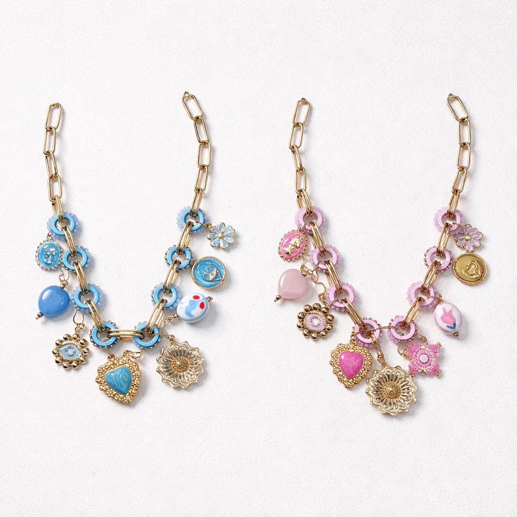 Collana regolabile vetro fiore ceramica