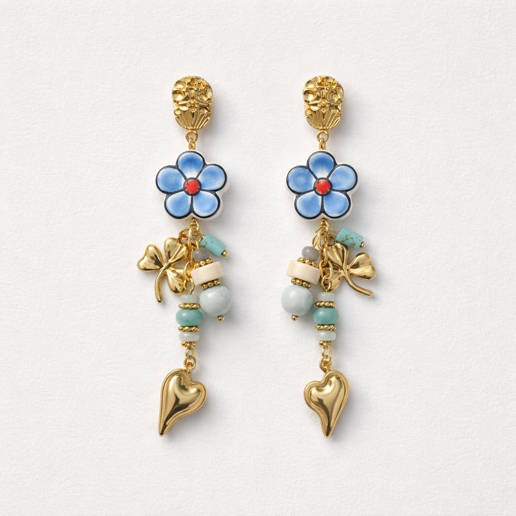 Orecchini pendenti acciaio fiore ceramica