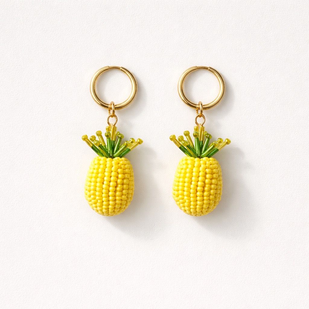 Orecchini cerchi acciaio ananas perline