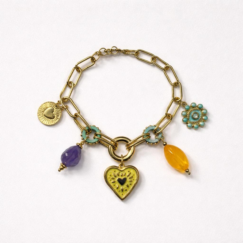 Bracciale regolabile acciaio cuore vetro