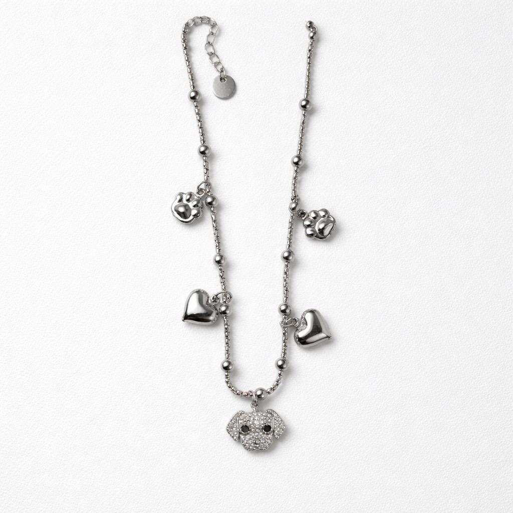 Collana regolabile acciaio cagnolino strass