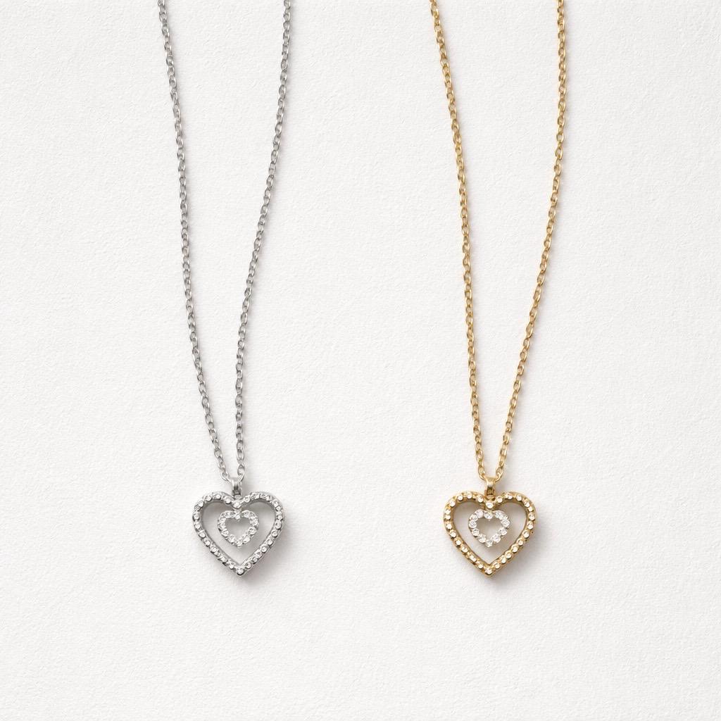 Collana regolabile acciaio cuore doppio