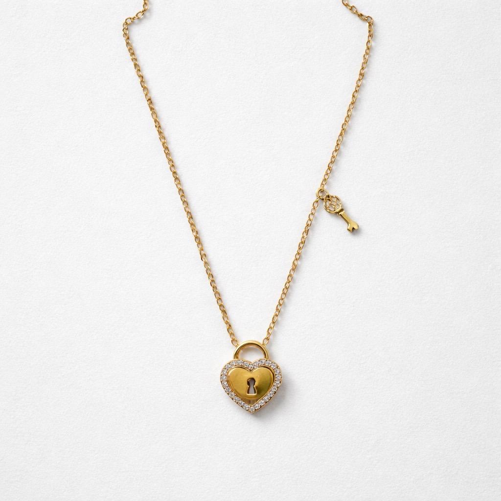Collana regolabile acciaio cuore lucchetto
