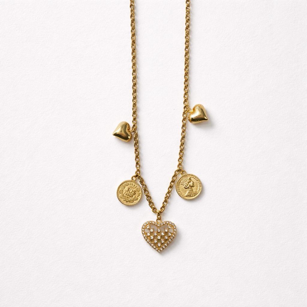 Collana regolabile acciaio cuore charms