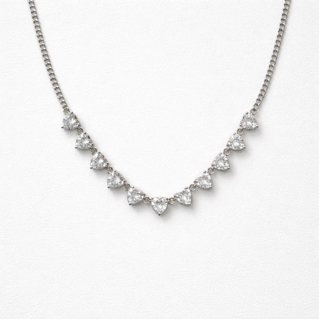 Collana regolabile acciaio cuoricini strass