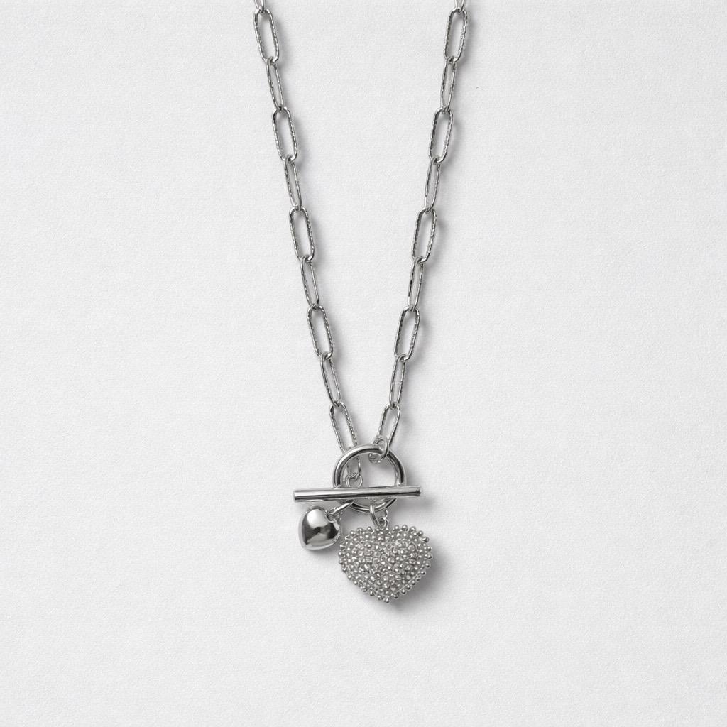 Collana regolabile acciaio catena cuore strass