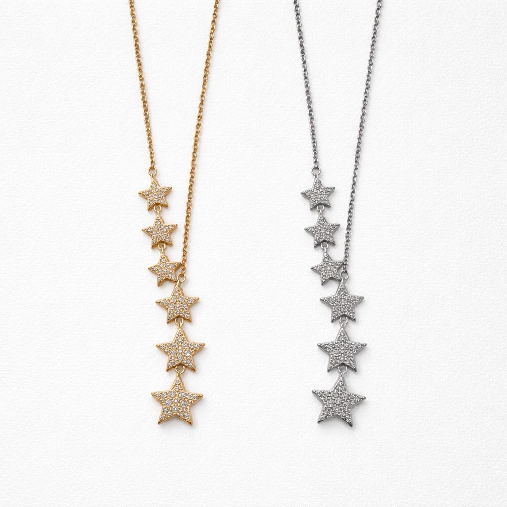 Collana regolabile acciaio stelle strass