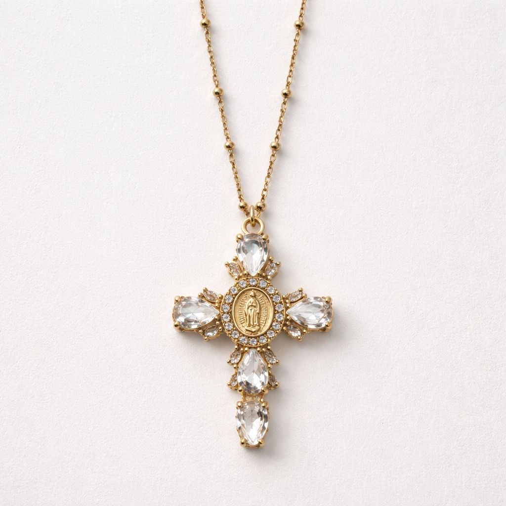 Collana regolabile acciaio croce strass