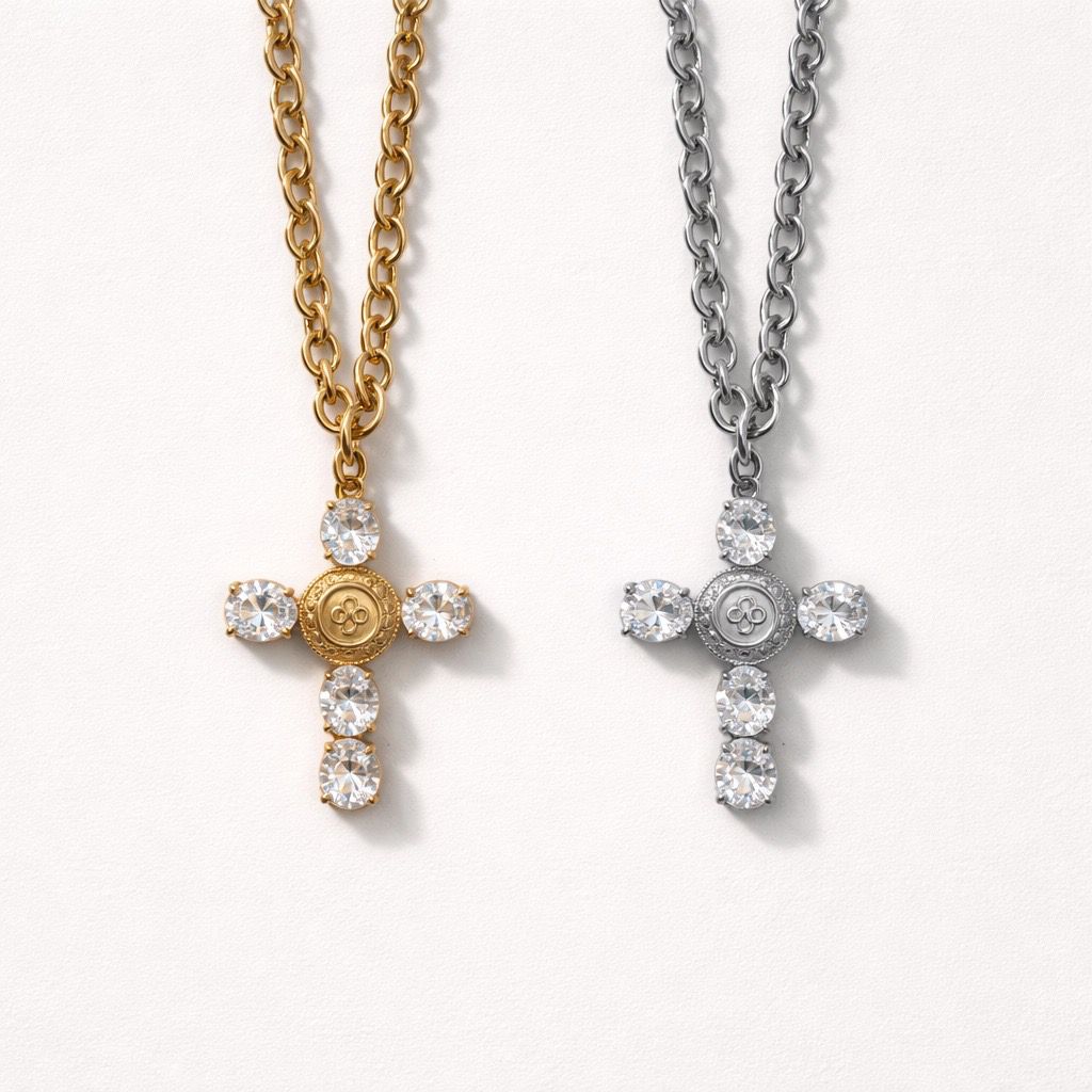 Collana regolabile acciaio croce