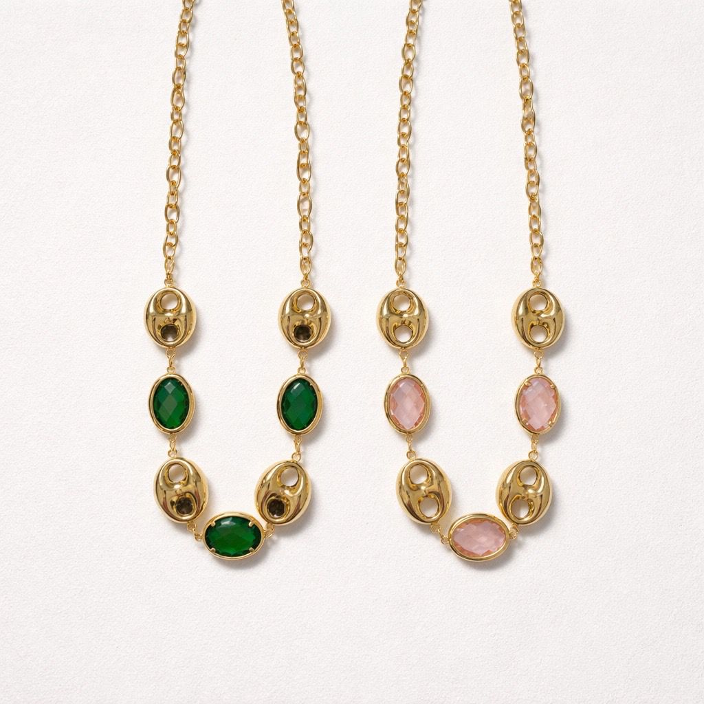 Collana regolabile acciaio chicchi bold e pietre