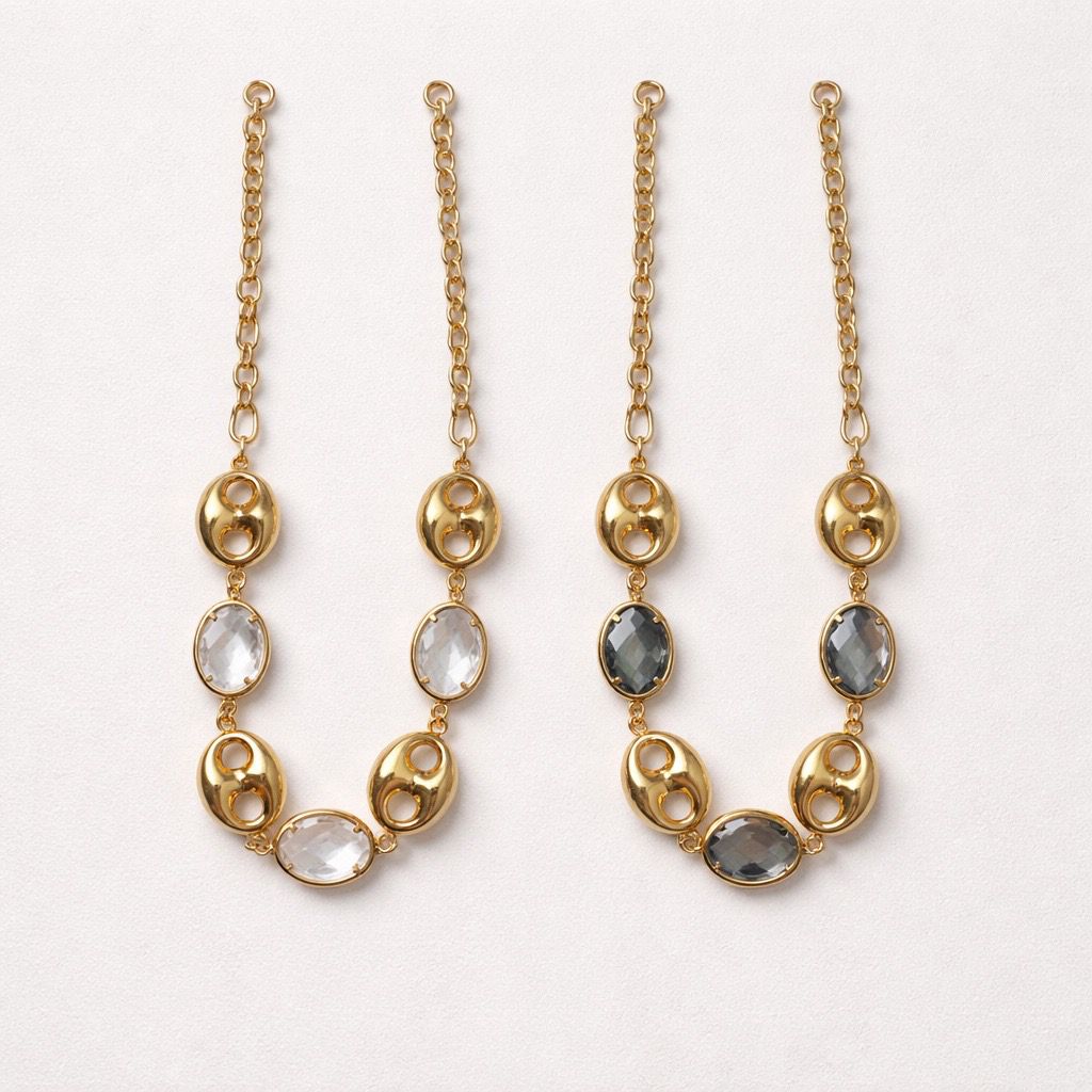Collana regolabile acciaio chicchi bold e pietre
