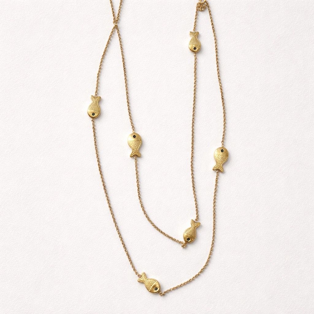 Collana lunga acciaio pesciolini