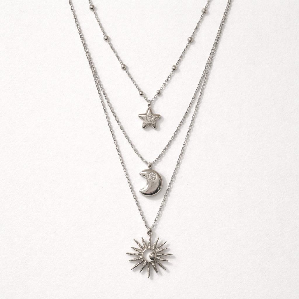 Collana regolabile acciaio tris lunea sole stella