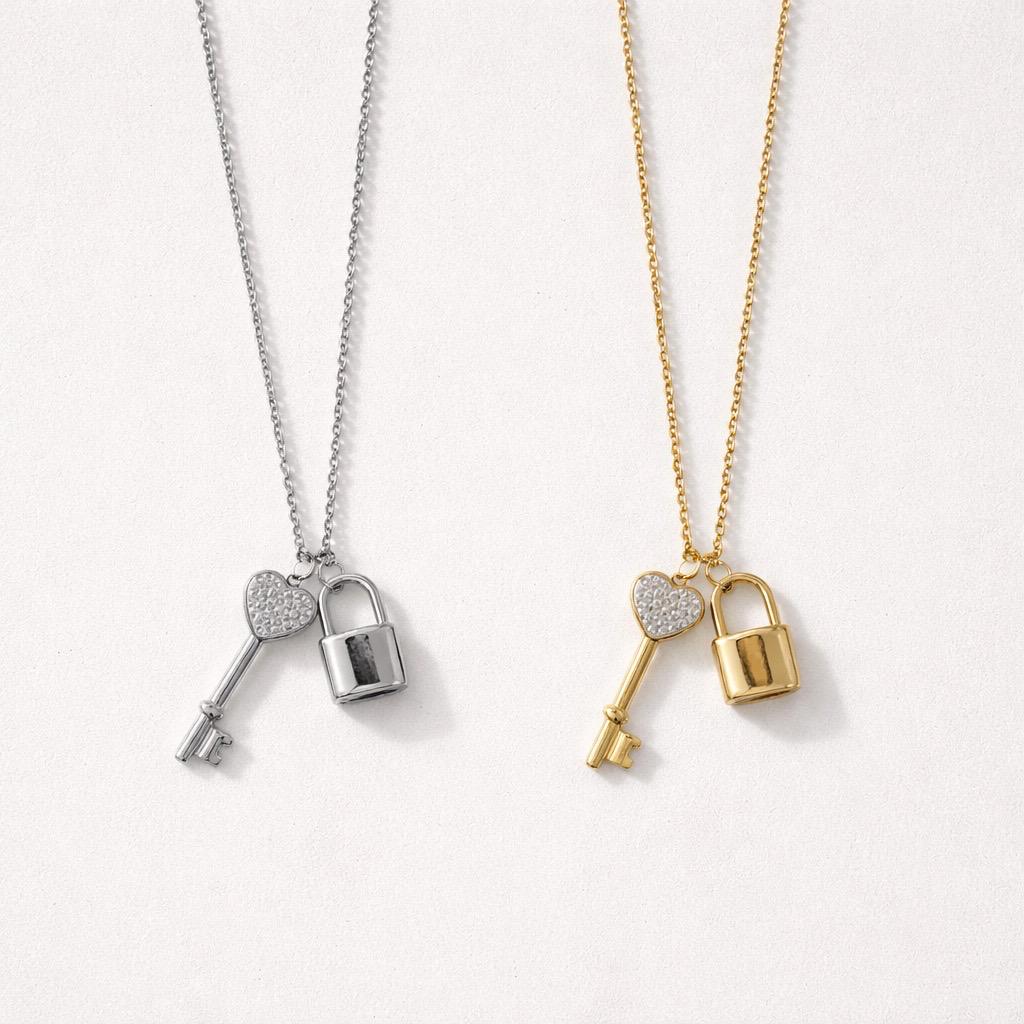 Collana regolabile acciaio chiave lucchetto