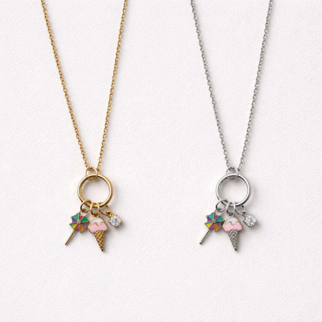 Collana regolabile acciaio mini charms gelato