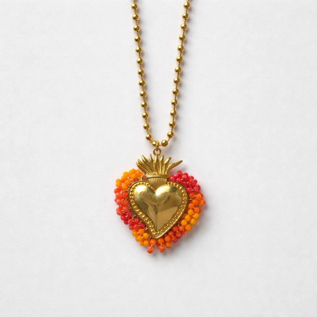 Collana regolabile acciaio cuore sacro perline
