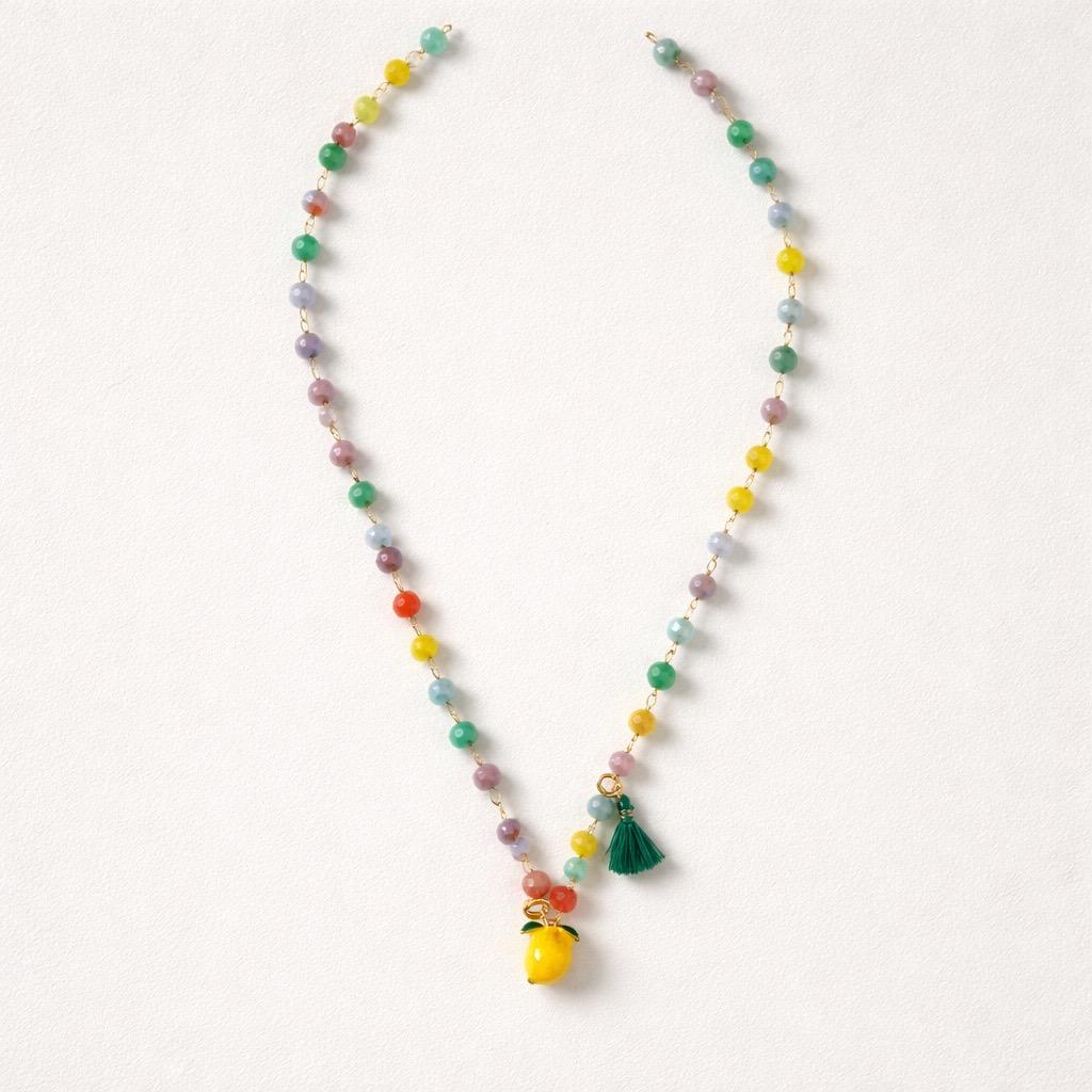 Collana regolabile acciaio limone perline