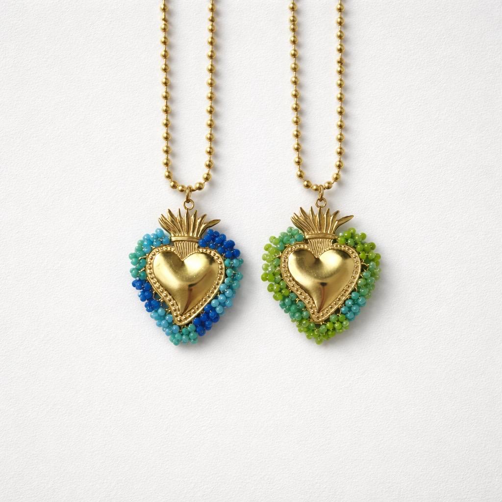Collana regolabile acciaio cuore sacro perline