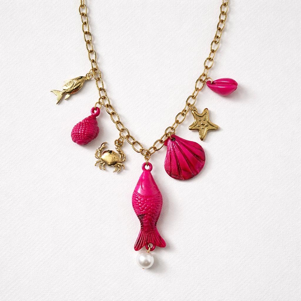Collana regolabile acciaio pesce colorato