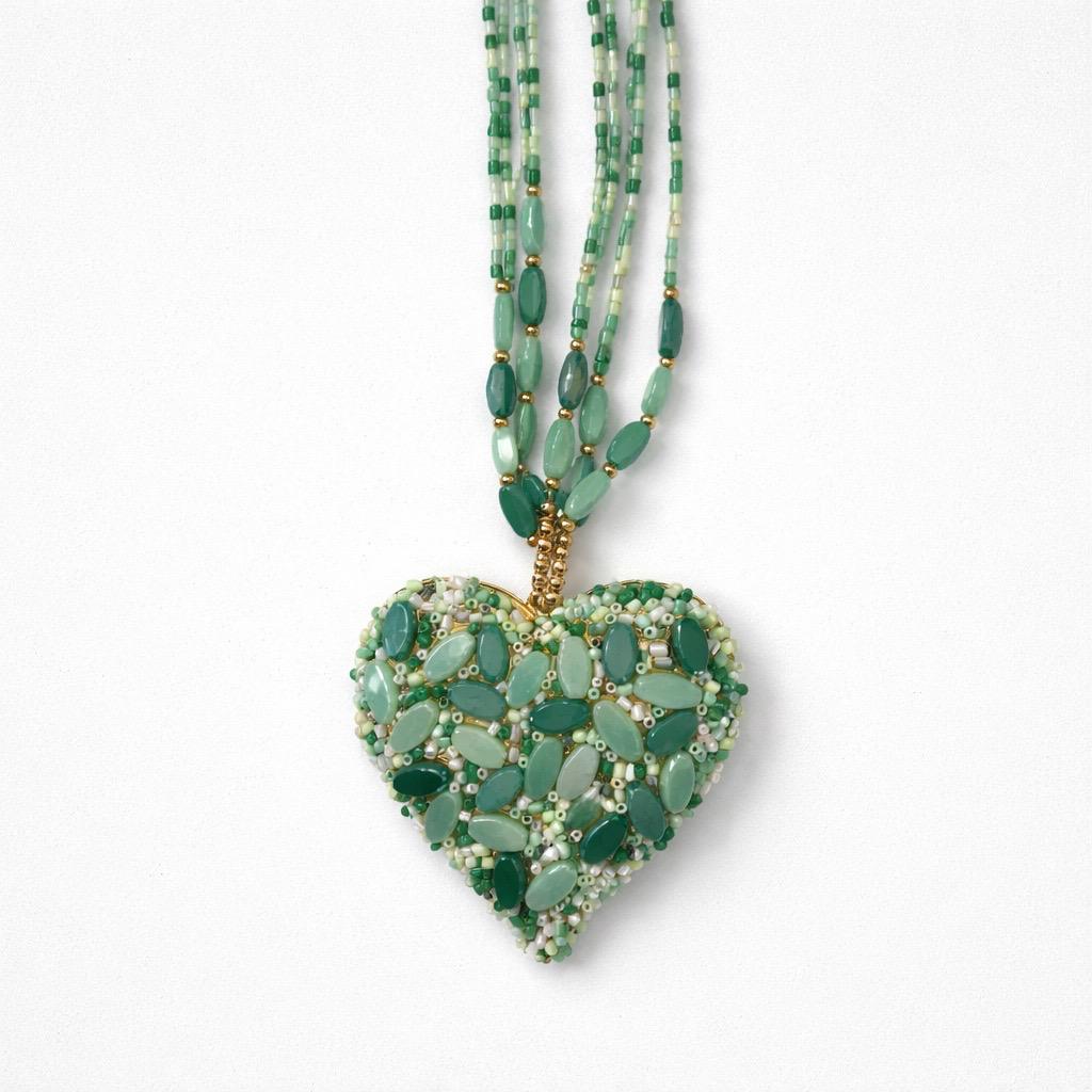 Collana lunga metallo pietrine cuore