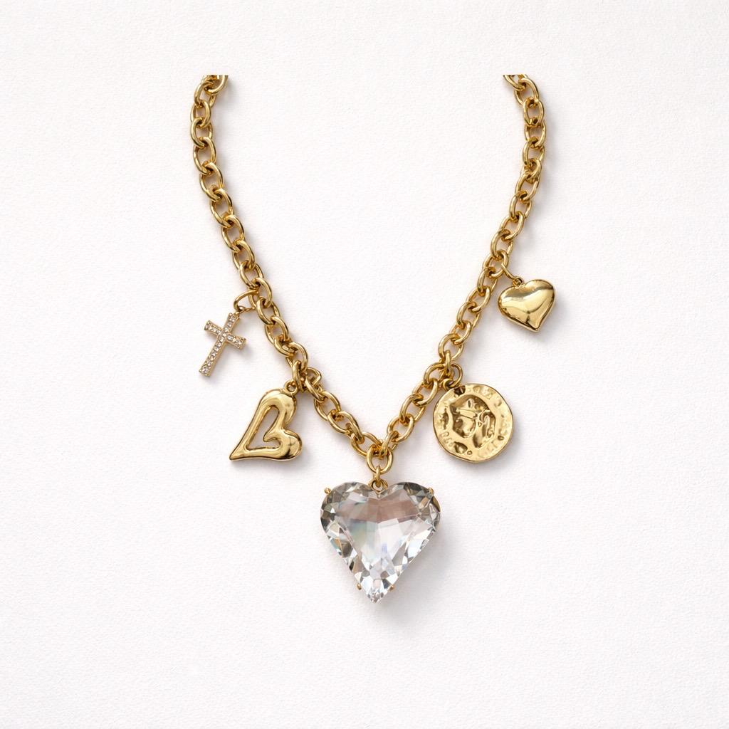 Collana regolabile acciaio cuore vetro