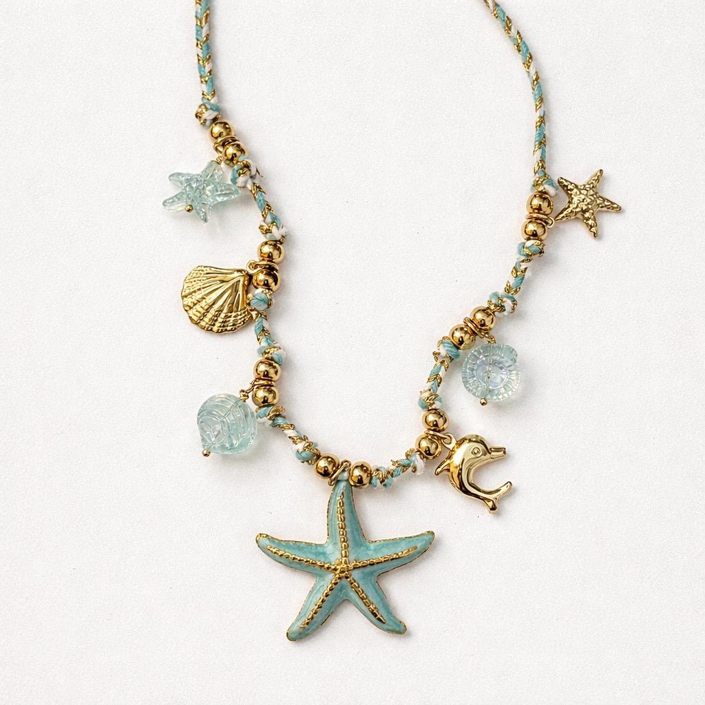 Collana regolabile acciaio stella colorata