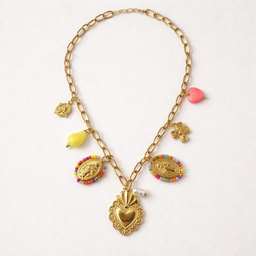 Collana regolabile acciaio cuore sacro perline