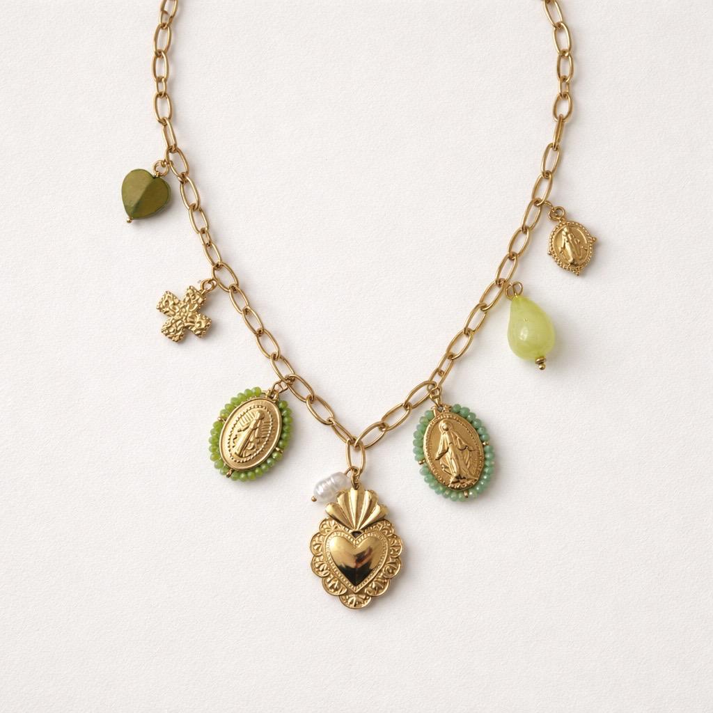 Collana regolabile acciaio cuore sacro perline