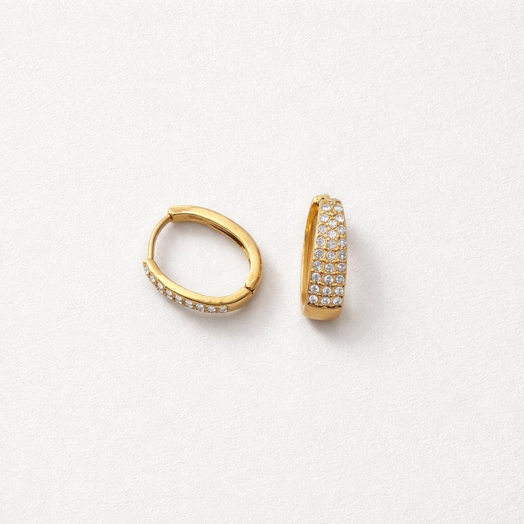 Orecchini cerchi acciaio rettangolo strass 2cm