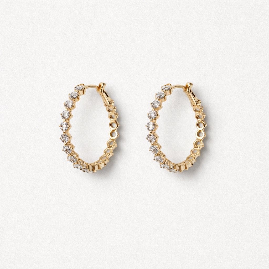 Orecchini cerchi acciaio strass 4cm