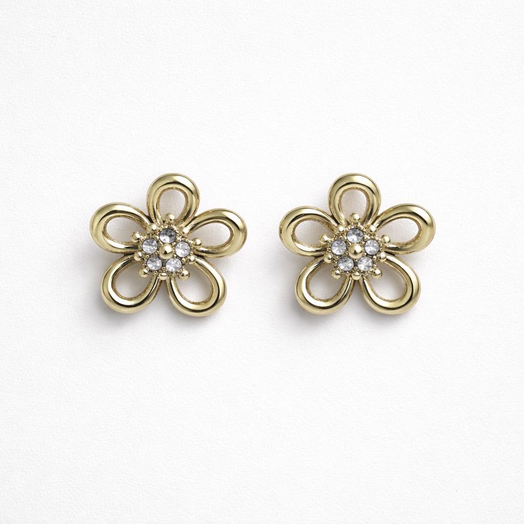Orecchini lobo acciaio fiore strass