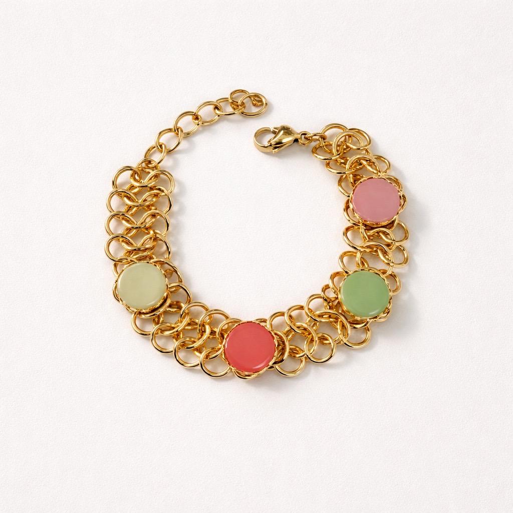 Bracciale regolabile catena con pietre colorate tonde