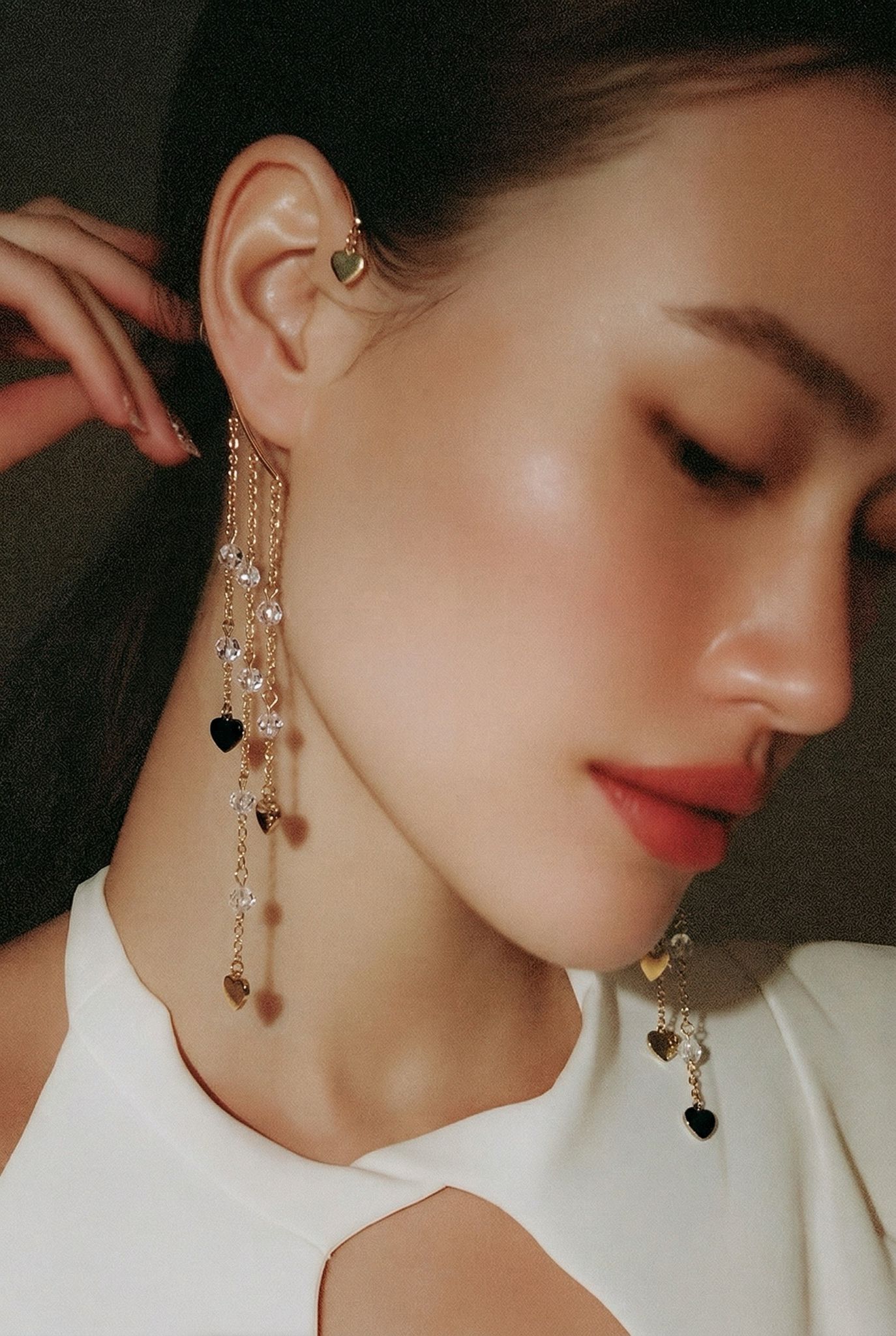 Ear Cuff acciaio cristalli pendenti