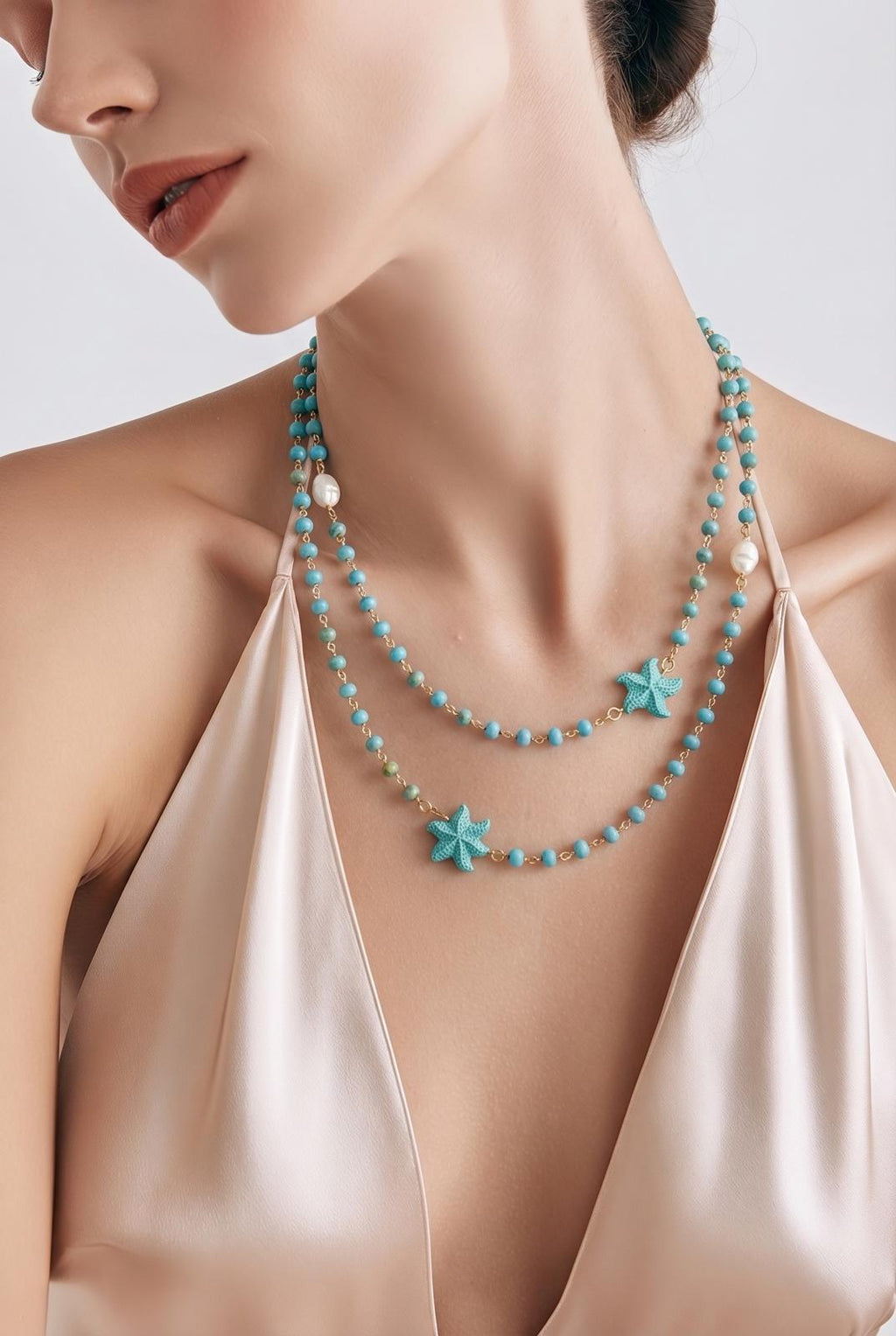 Collana lunga perline e stelle marine made in italy