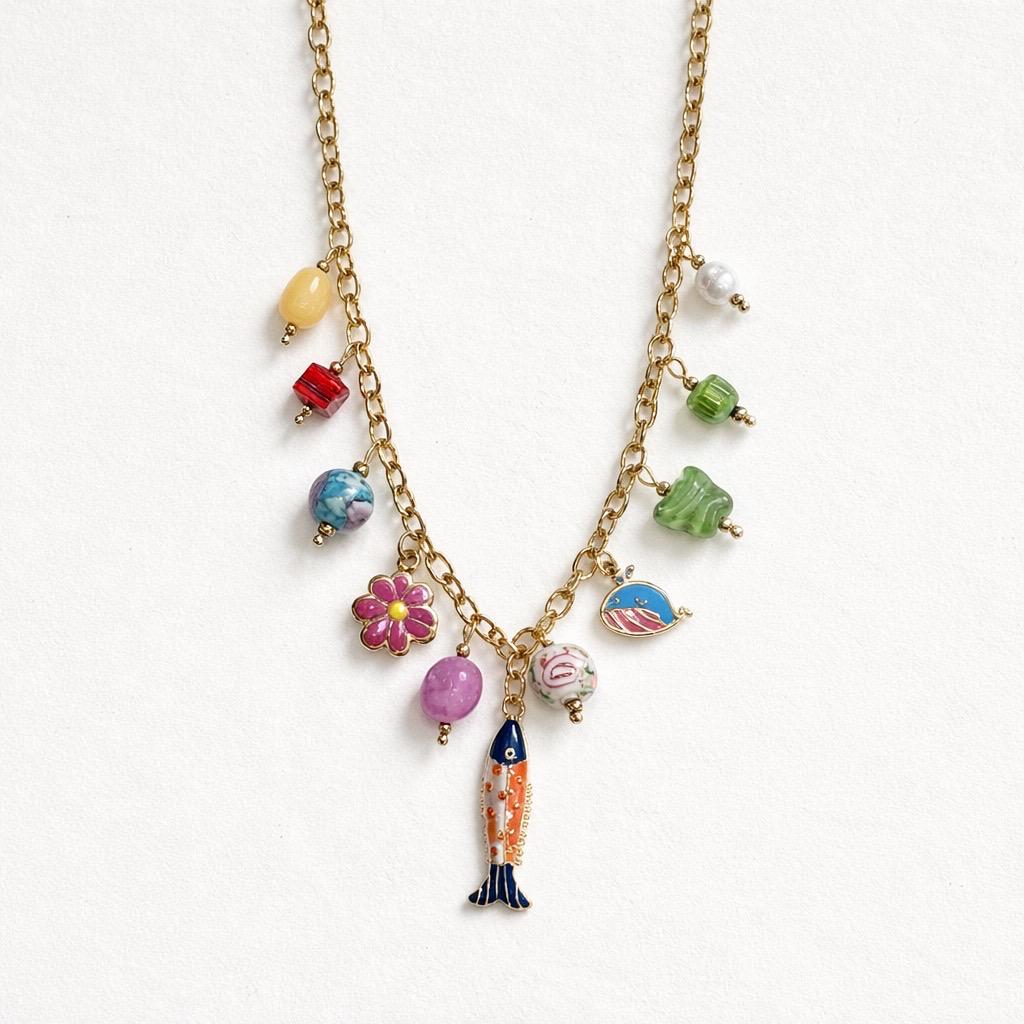 Collana regolabile acciaio pesce smaltato